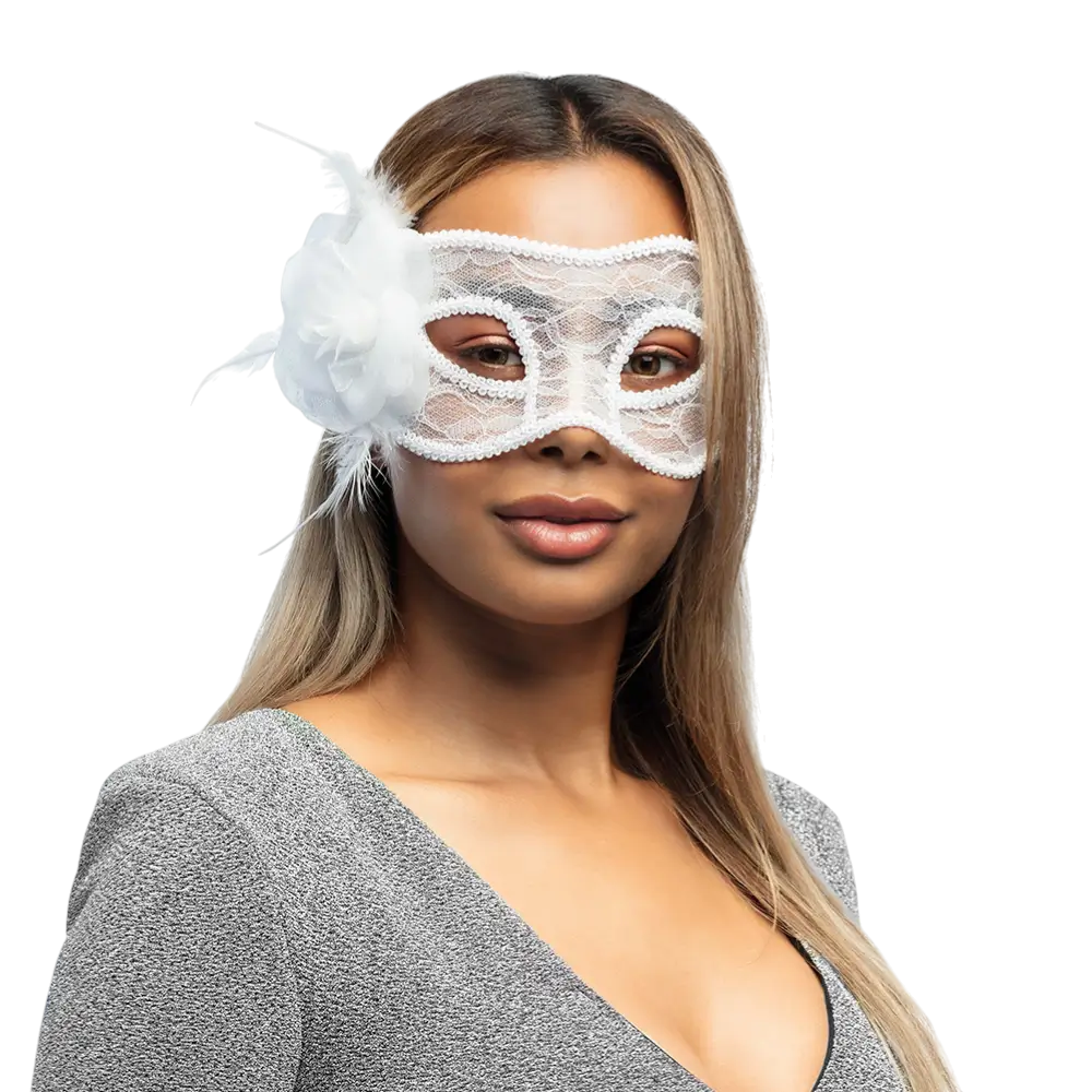 Maschera da donna in pizzo bianco - Elegante maschera veneziana da sera per il Carnevale