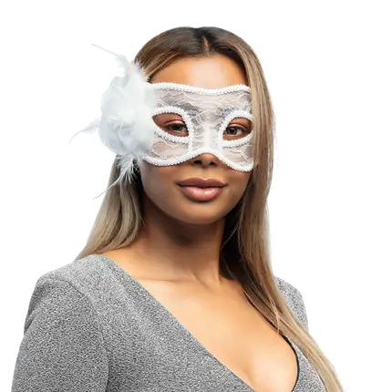 Maschera da donna in pizzo bianco - Elegante maschera veneziana da sera per il Carnevale