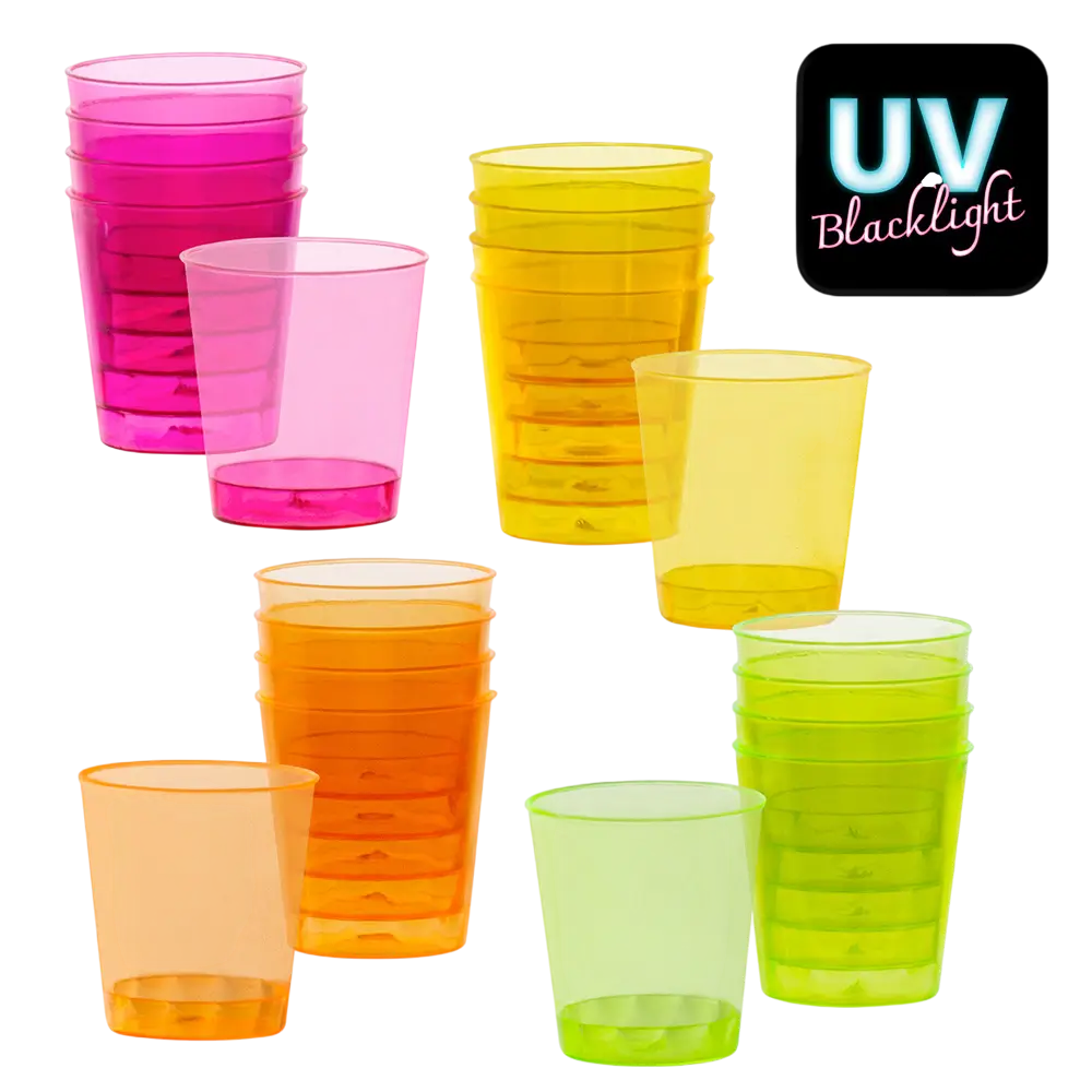 20 bicchierini fluorescenti UV riutilizzabili da 50 ml
