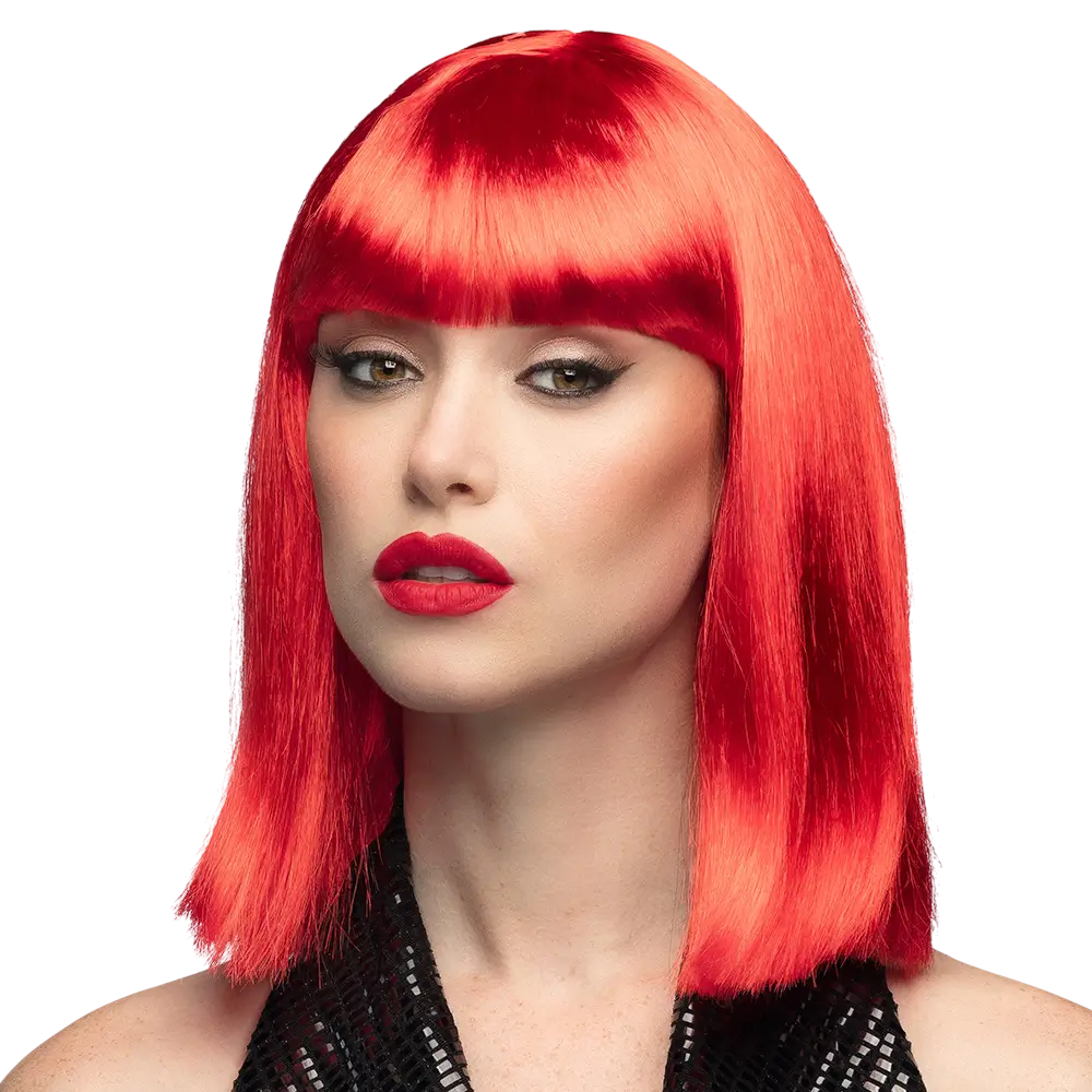 Parrucca rossa neon con frangia