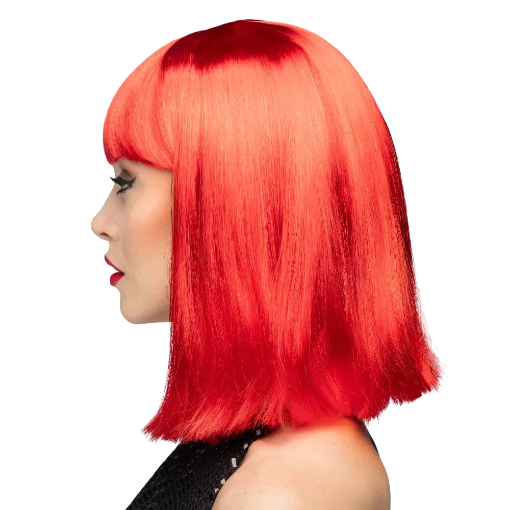 Parrucca rossa neon con frangia