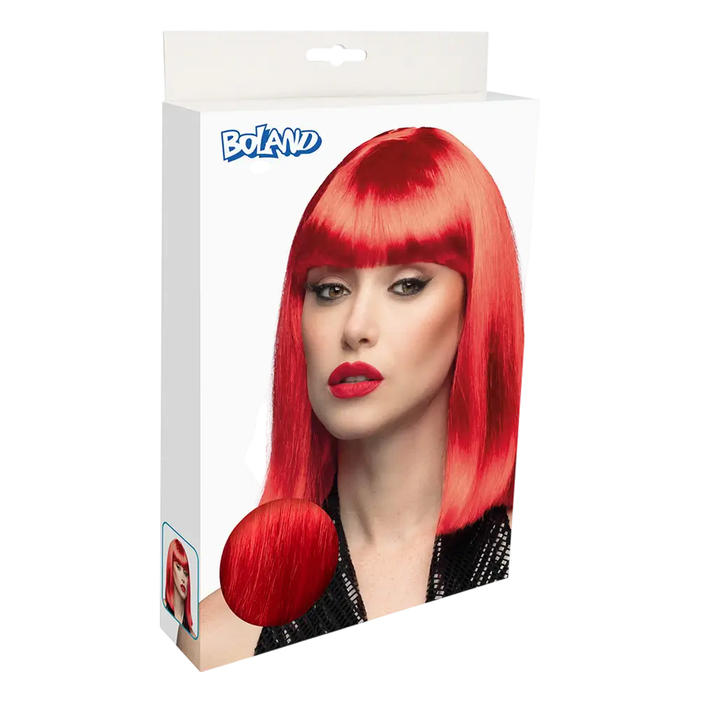Parrucca rossa neon con frangia