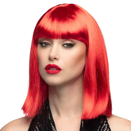 Parrucca rossa neon con frangia
