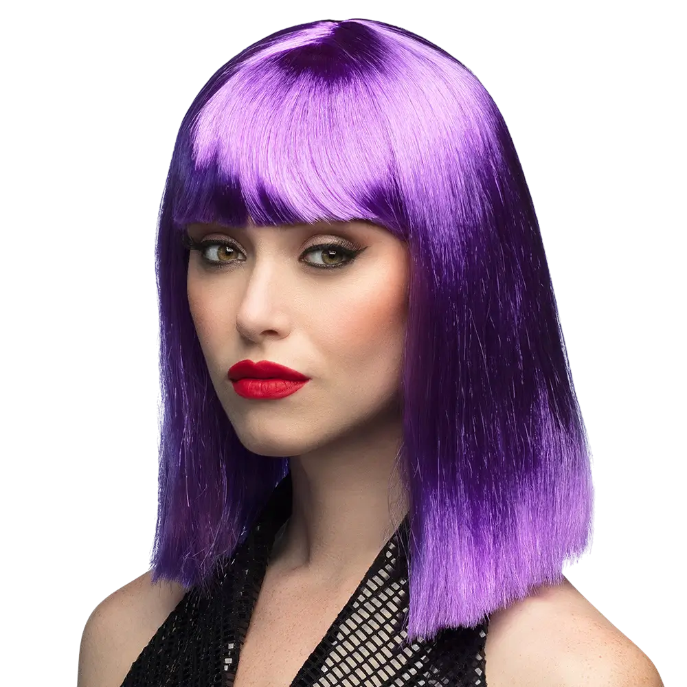 Parrucca viola neon con frangia
