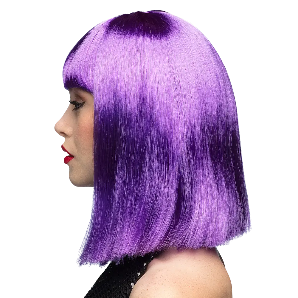 Parrucca viola neon con frangia