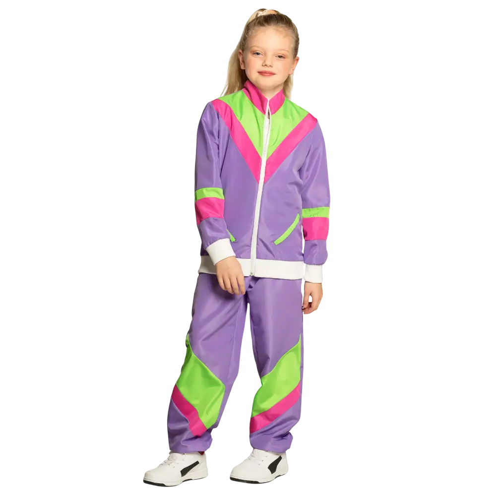 Travestimento da tuta retrò viola neon per bambini - 7-9 anni