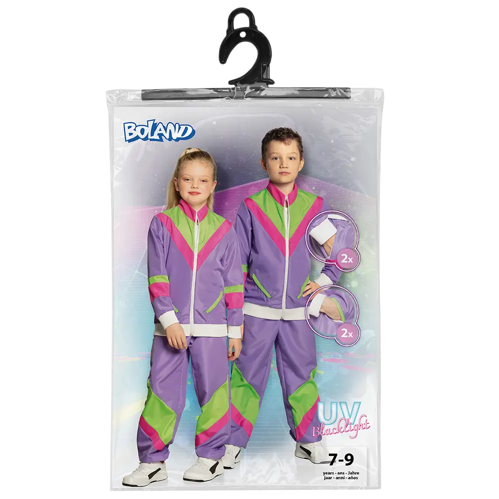 Travestimento da tuta retrò viola neon per bambini - 7-9 anni