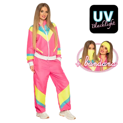 Tuta donna retro rosa neon - M