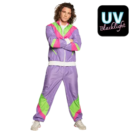 Tuta da ginnastica retrò viola neon da uomo - S