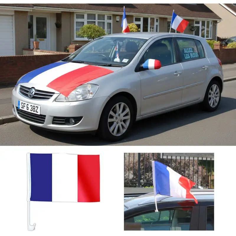 Bandiera per auto in poliestere FRANCE con asta 45 x 30 cm