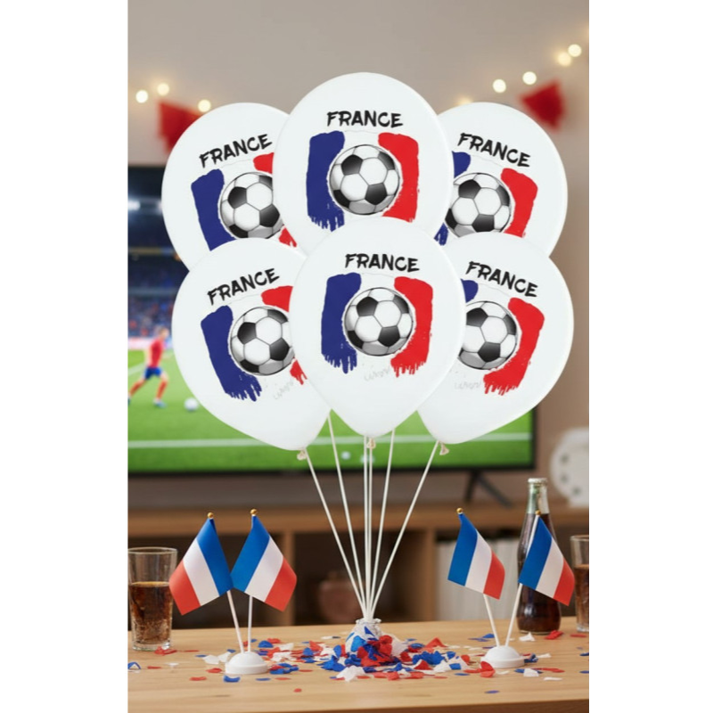 6 Palloni da calcio stampati bandiera Francia 30 cm