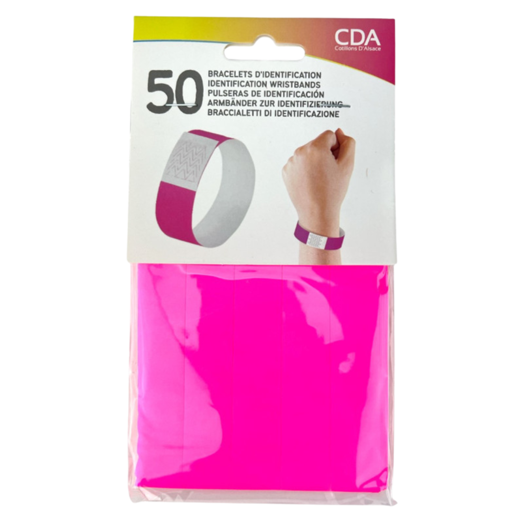 50 braccialetti identificativi in carta ROSA - antistrappo