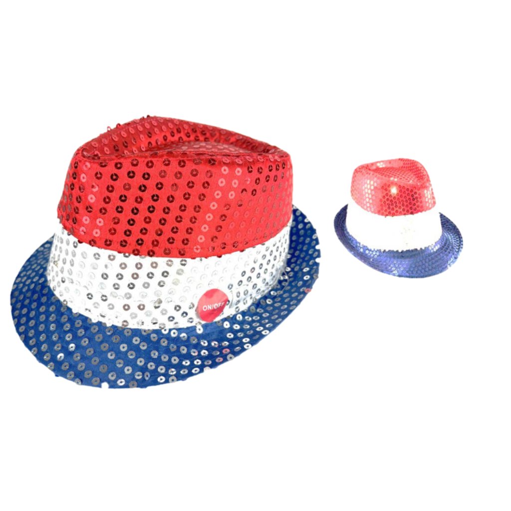 Cappello con paillettes LED blu bianco rosso lampeggiante 3 batterie LR44 incluse