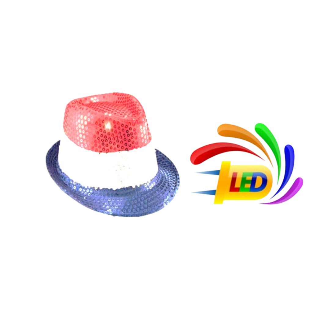 Cappello con paillettes LED blu bianco rosso lampeggiante 3 batterie LR44 incluse