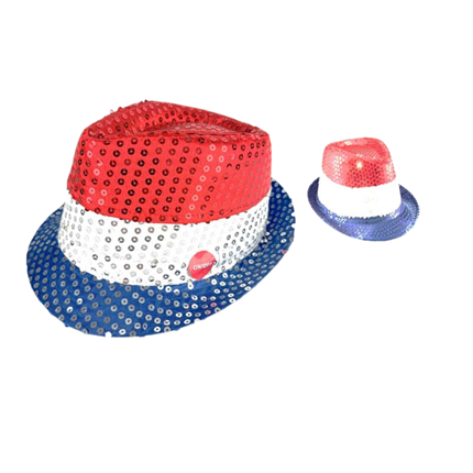 Cappello con paillettes LED blu bianco rosso lampeggiante 3 batterie LR44 incluse