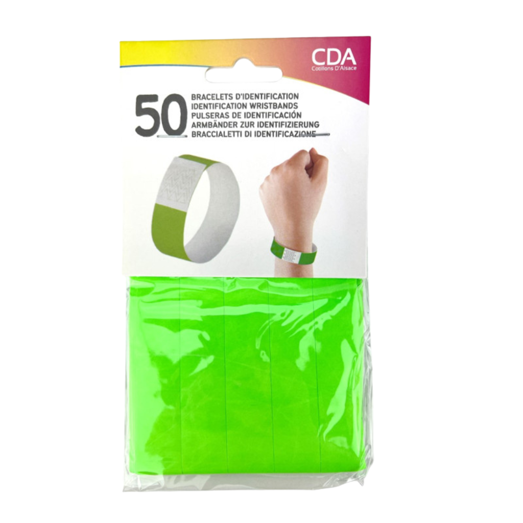 50 braccialetti identificativi in carta VERDE - antistrappo