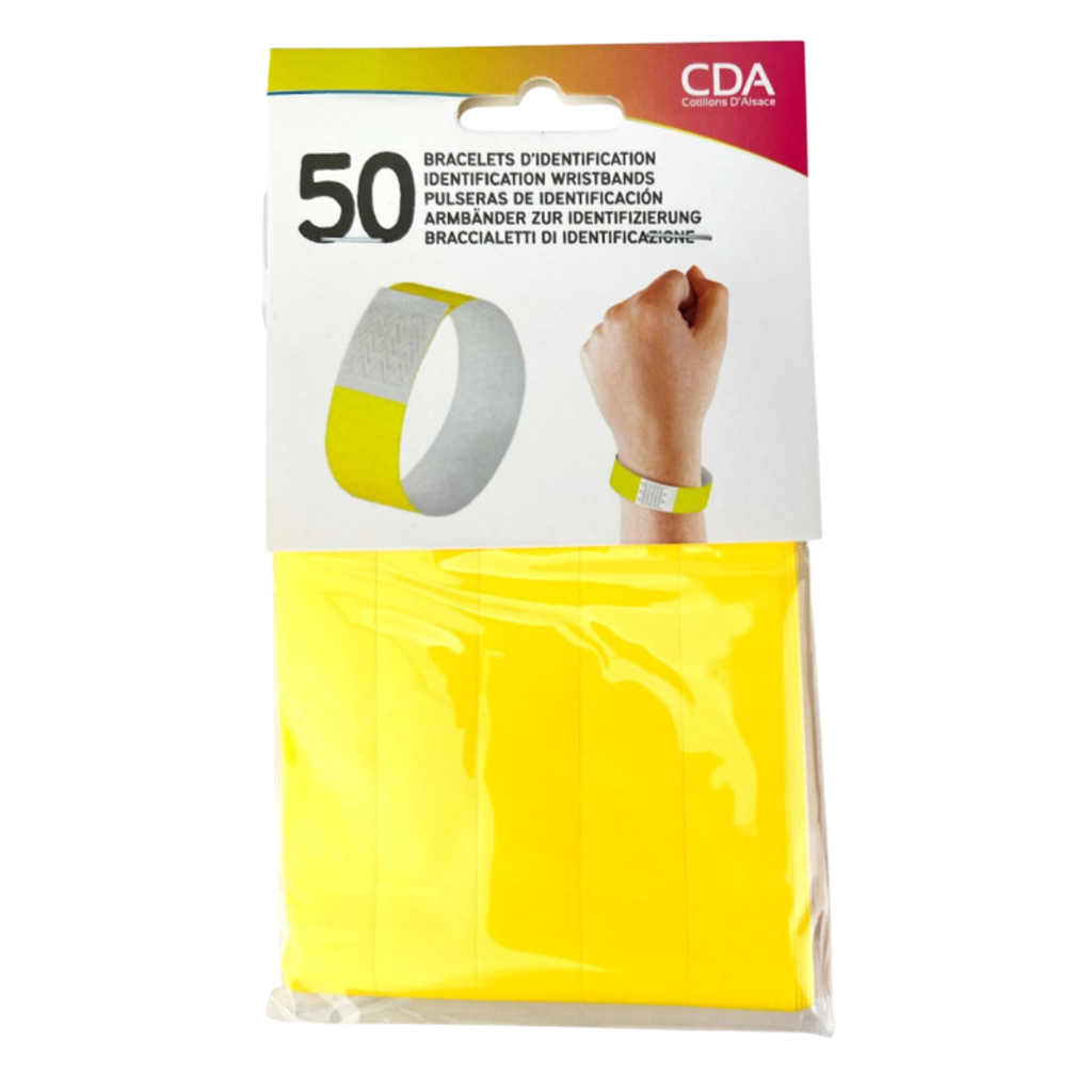 50 braccialetti di identificazione in carta GIALLA - antistrappo