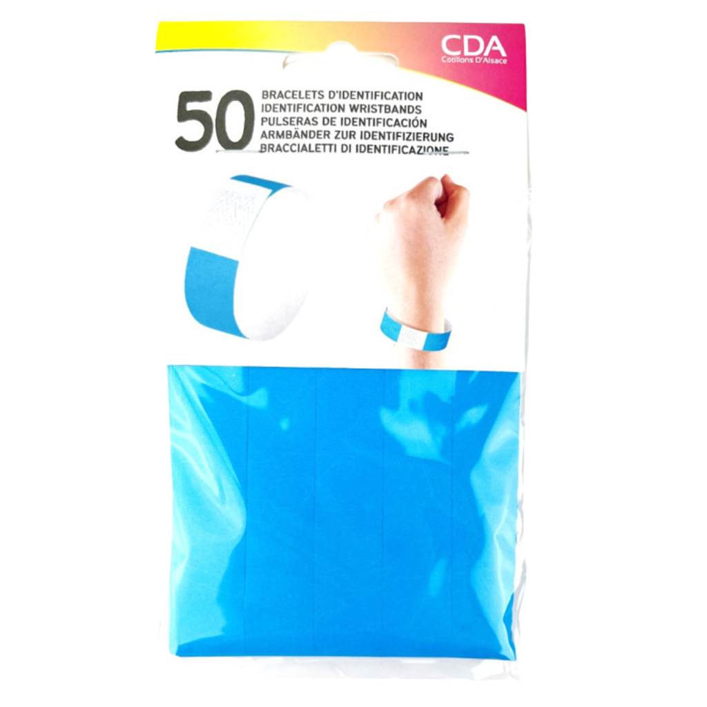 50 braccialetti di identificazione in carta blu - antistrappo