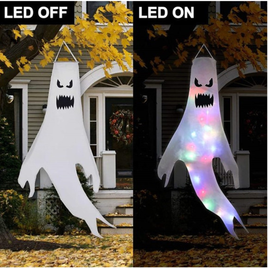 Fantasma appeso a LED 120 x 63 cm 2 modelli assortiti, batterie incluse.