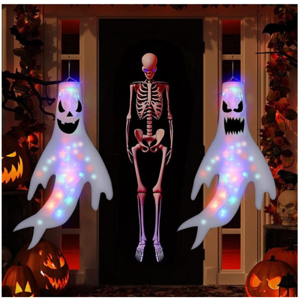 Fantasma appeso a LED 120 x 63 cm 2 modelli assortiti, batterie incluse.