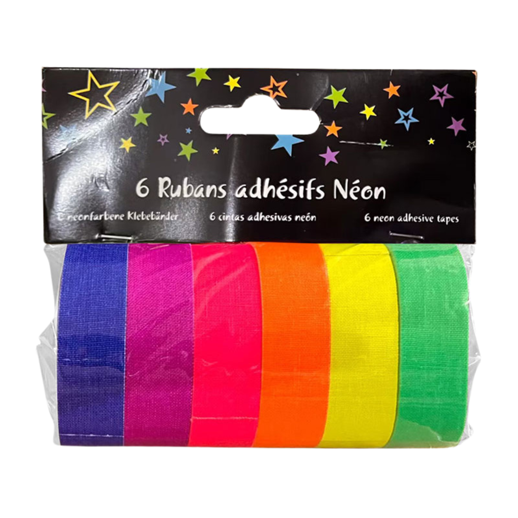 6 nastri adesivi fluorescenti UV a luce nera - 1,5 cm x 5 metri