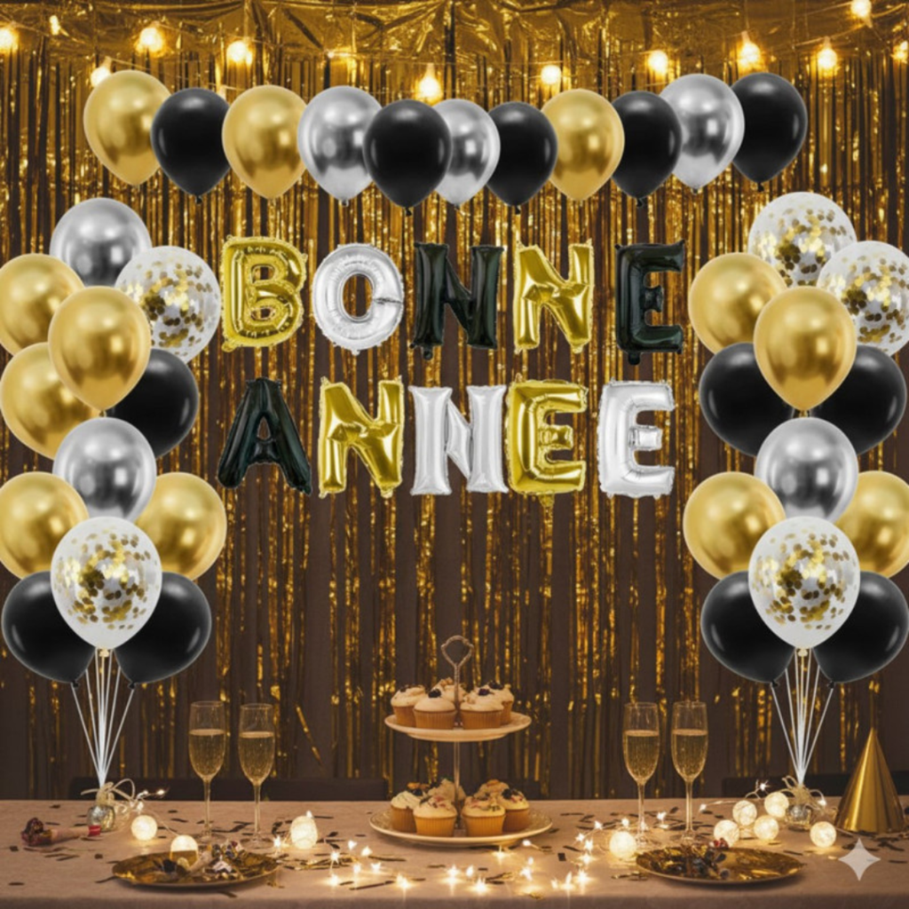 Kit decorazione Capodanno 40 palloncini 30 cm - 30 palloncini in lattice + HAPPY NEW YEAR 30 cm