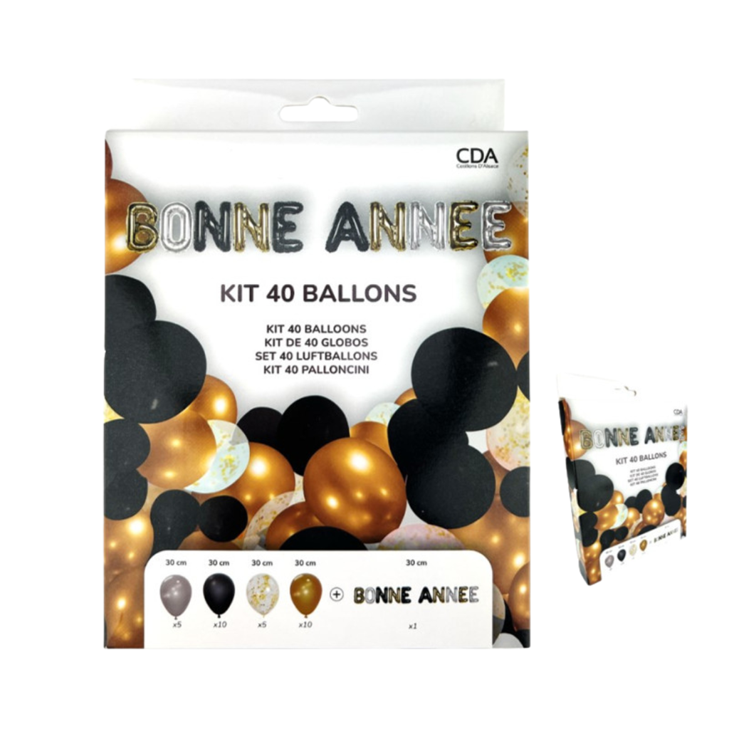Kit decorazione Capodanno 40 palloncini 30 cm - 30 palloncini in lattice + HAPPY NEW YEAR 30 cm