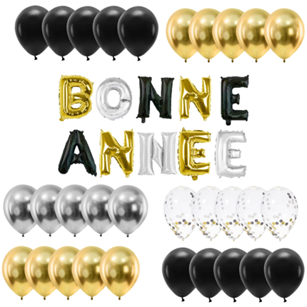 Kit decorazione Capodanno 40 palloncini 30 cm - 30 palloncini in lattice + HAPPY NEW YEAR 30 cm