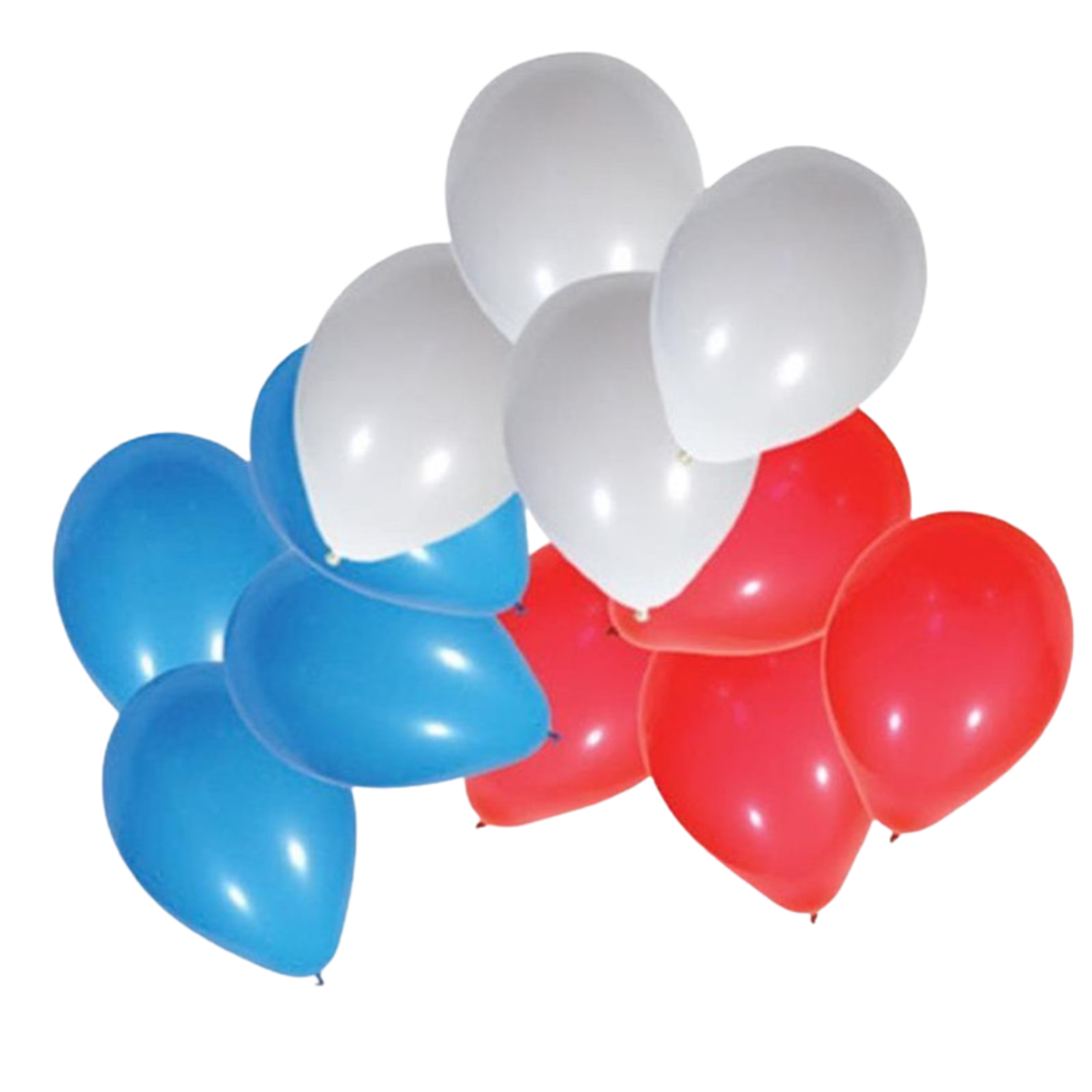 100 palloncini blu, bianchi e rossi da 30 cm