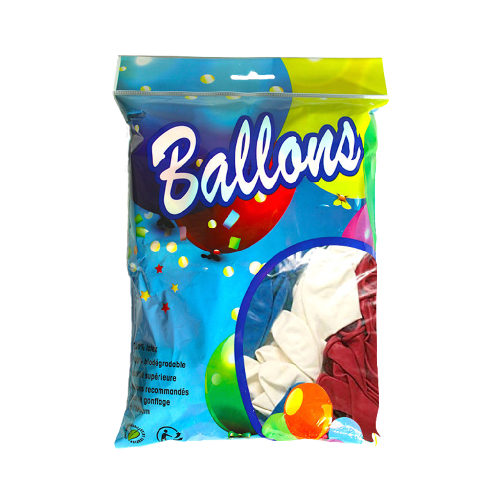 100 palloncini blu, bianchi e rossi da 30 cm