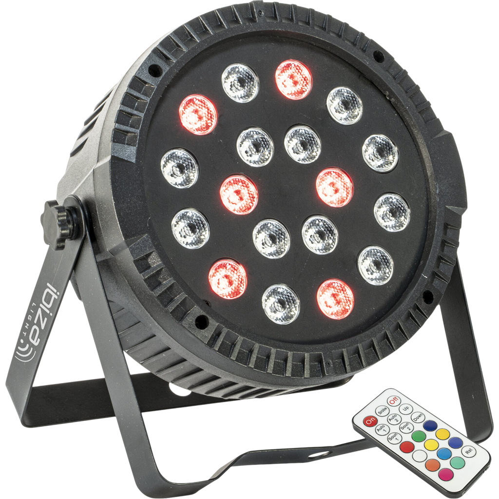 Proiettore PAR EXTRA-PLAT - 18 led RGB 1W (6 rossi, 6 verdi, 6 blu) - Ibiza light