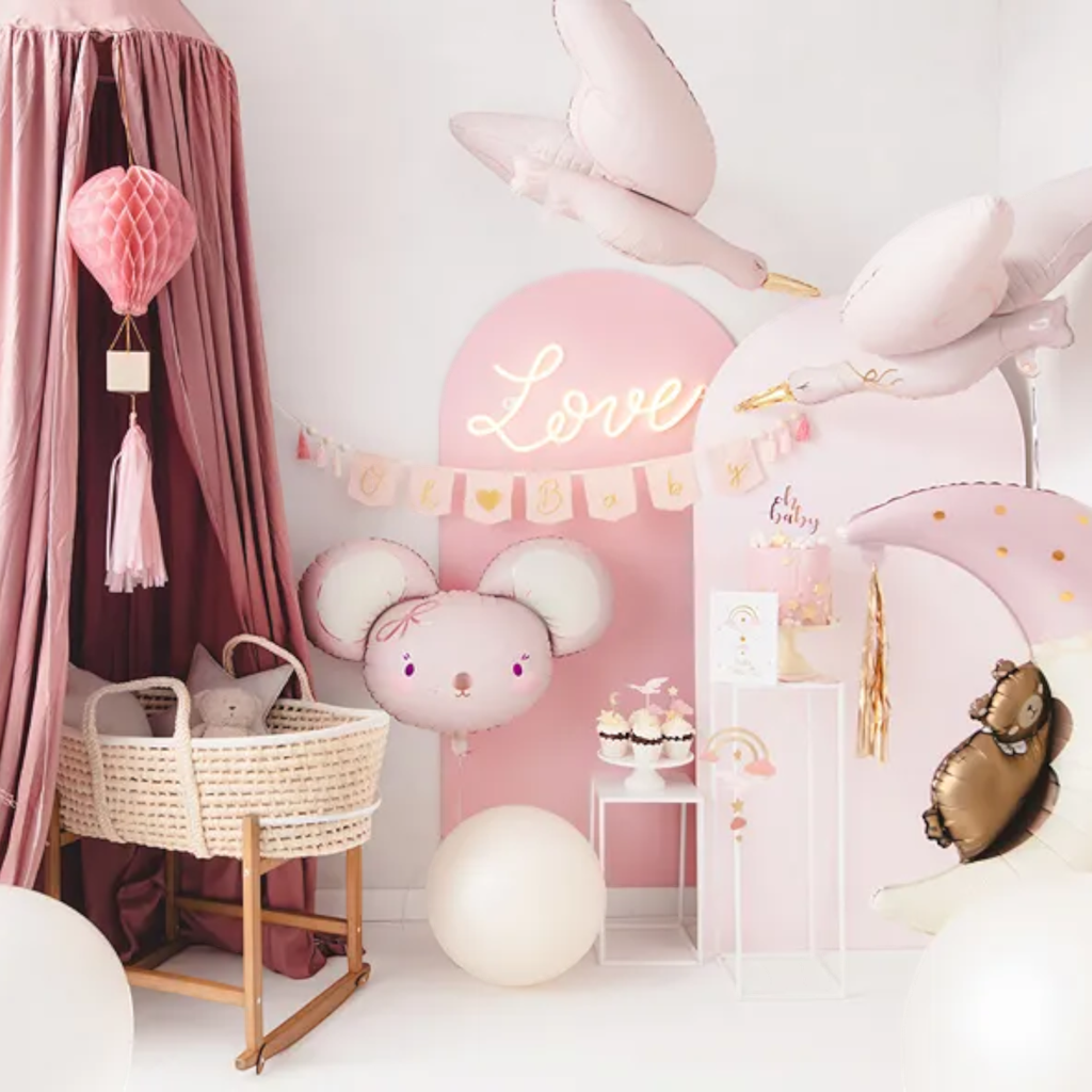 Pallone in alluminio Cigogne, 103 x 60 cm, rosa acceso