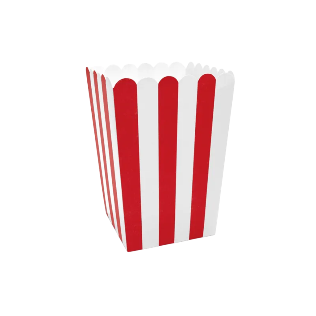 6 scatole di popcorn a strisce bianche e rosse