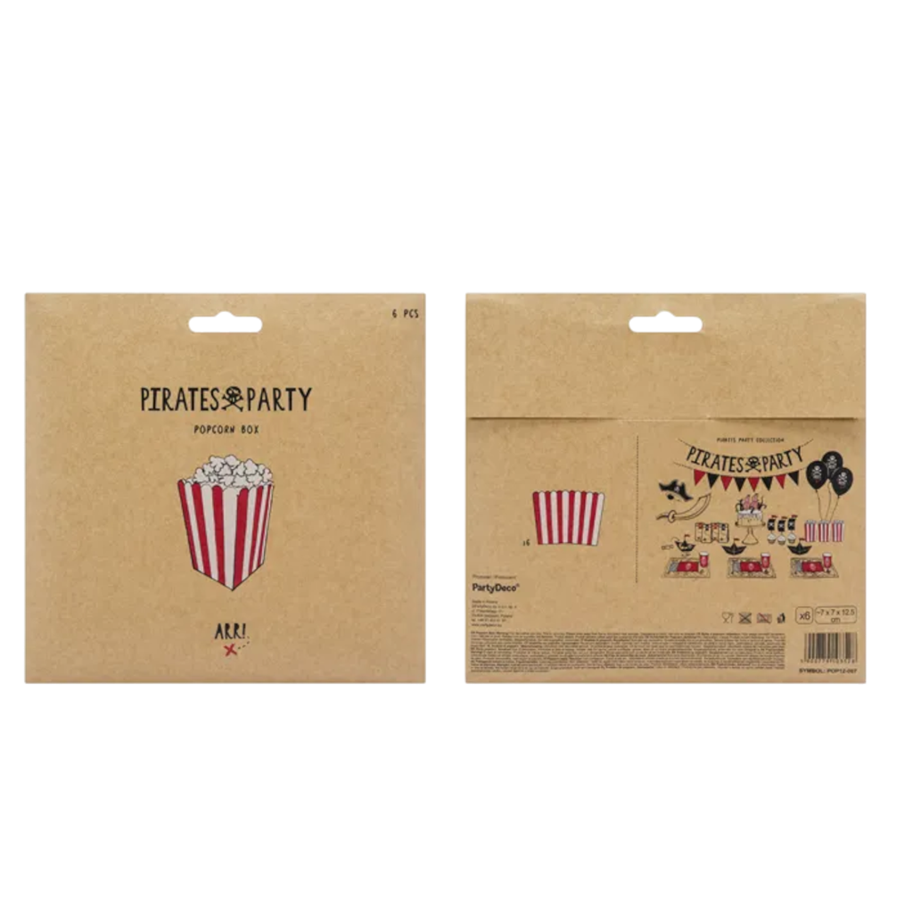 6 scatole di popcorn a strisce bianche e rosse