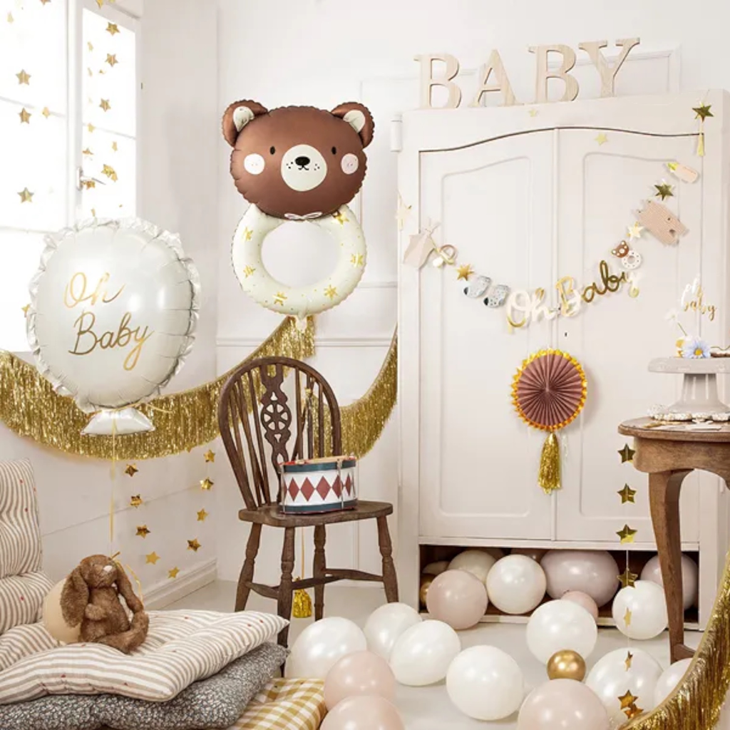 Palloncino in alluminio Orso sonaglio, 61 x 88 cm, crema e marrone