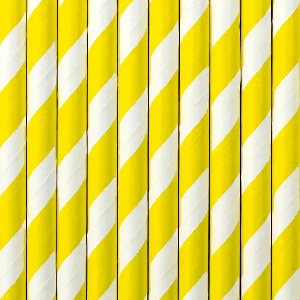 10 cannucce di carta a righe bianche e gialle