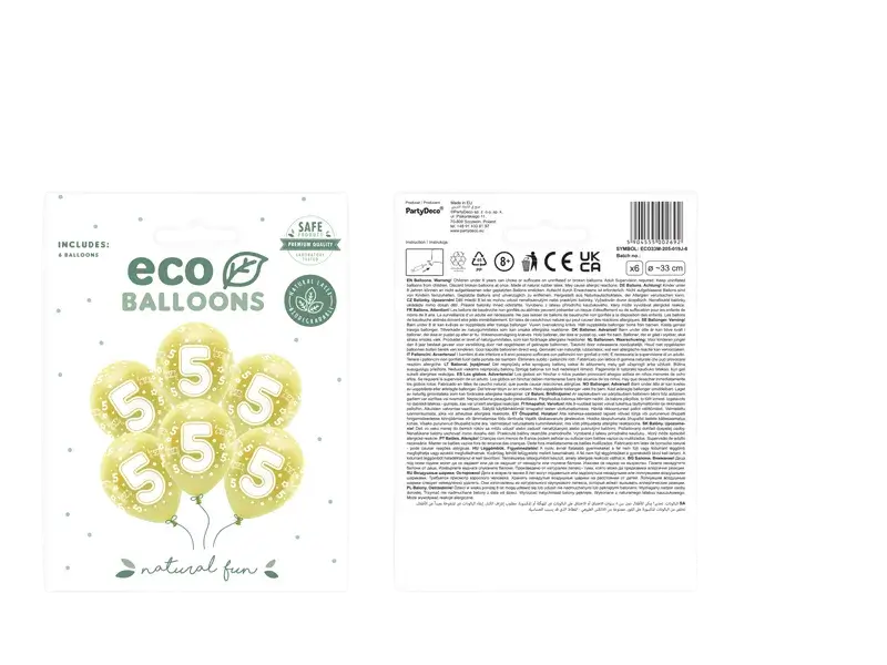 6 Palloncini Eco 33 cm, numero ''5'', oro