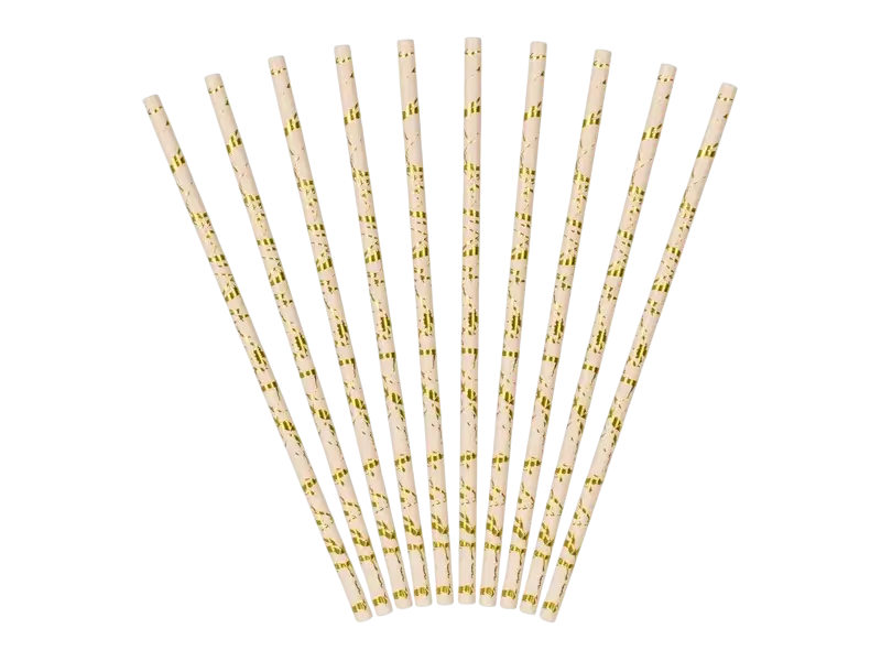 10 Cannucce in polvere rosa con marmorizzazione oro