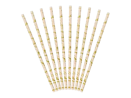 10 Cannucce in polvere rosa con marmorizzazione oro