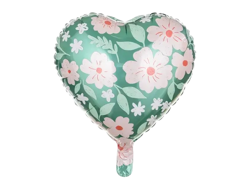 Pallone cuore verde con fiori 45 cm
