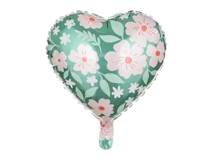Pallone cuore verde con fiori 45 cm