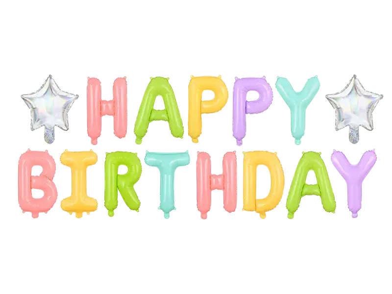 Palloncino pastello Happy Birthday con stelle - 395 x 35 cm