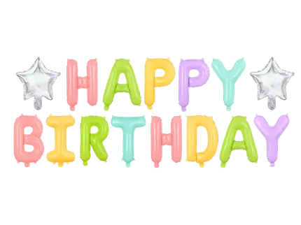 Palloncino pastello Happy Birthday con stelle - 395 x 35 cm