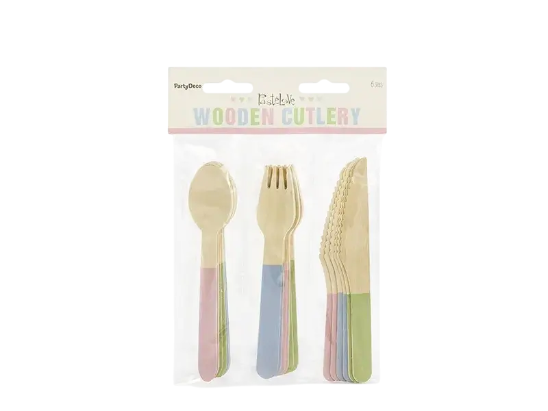 18 coperti in legno pastello