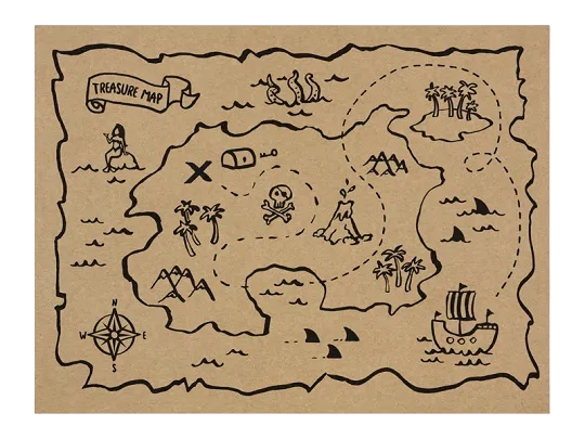 6 tovagliette con mappa del tesoro dei pirati
