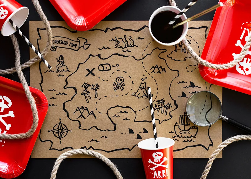 6 tovagliette con mappa del tesoro dei pirati