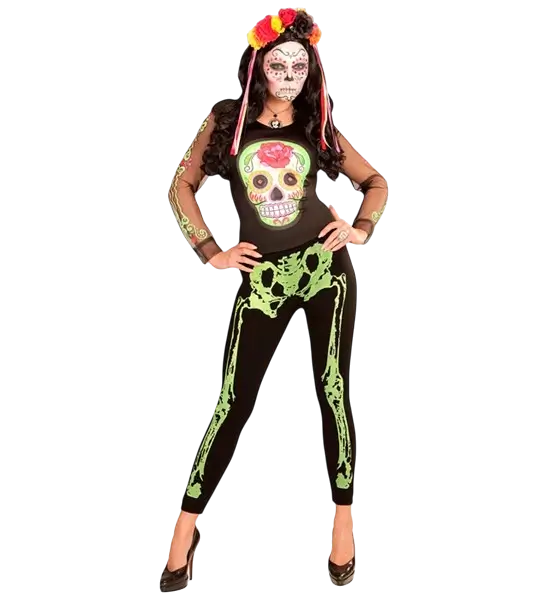 Leggings scheletro verde fluorescente taglia S/M