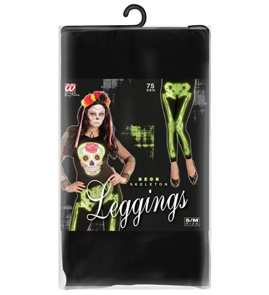 Leggings scheletro verde fluorescente taglia S/M