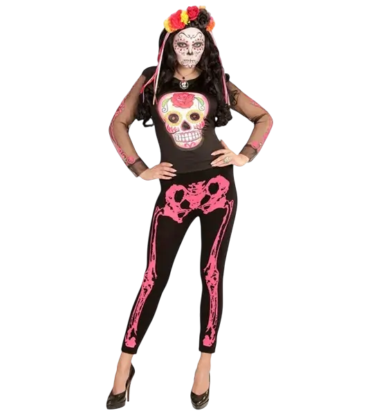Leggings scheletro rosa fluorescente taglia S/M