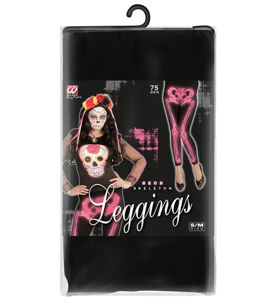 Leggings scheletro rosa fluorescente taglia S/M